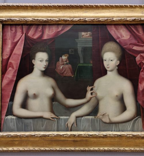 "Gabrielle d’Estrées und eine ihrer Schwestern" - ein sehr interessantes Gemälde in der Sammlung des Louvre. Das Lesen des Wikipedia-Artikels lohnt sich.