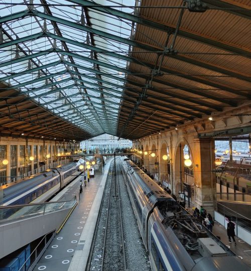 Nun wieder außerhalb des Labors: Hier sieht man die Abfahrtsgleise des Eurostars am Gare du Nord. Mit diesem Zug kann man direkt in etwas mehr als zwei Stunden von Paris nach London fahren.